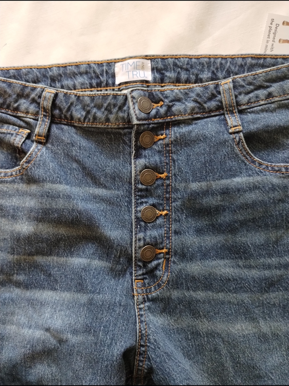 Time and Tru Women's Dark Blue Relaxed Wide-Leg Button-Fly Jeans - Picture 7 of 10